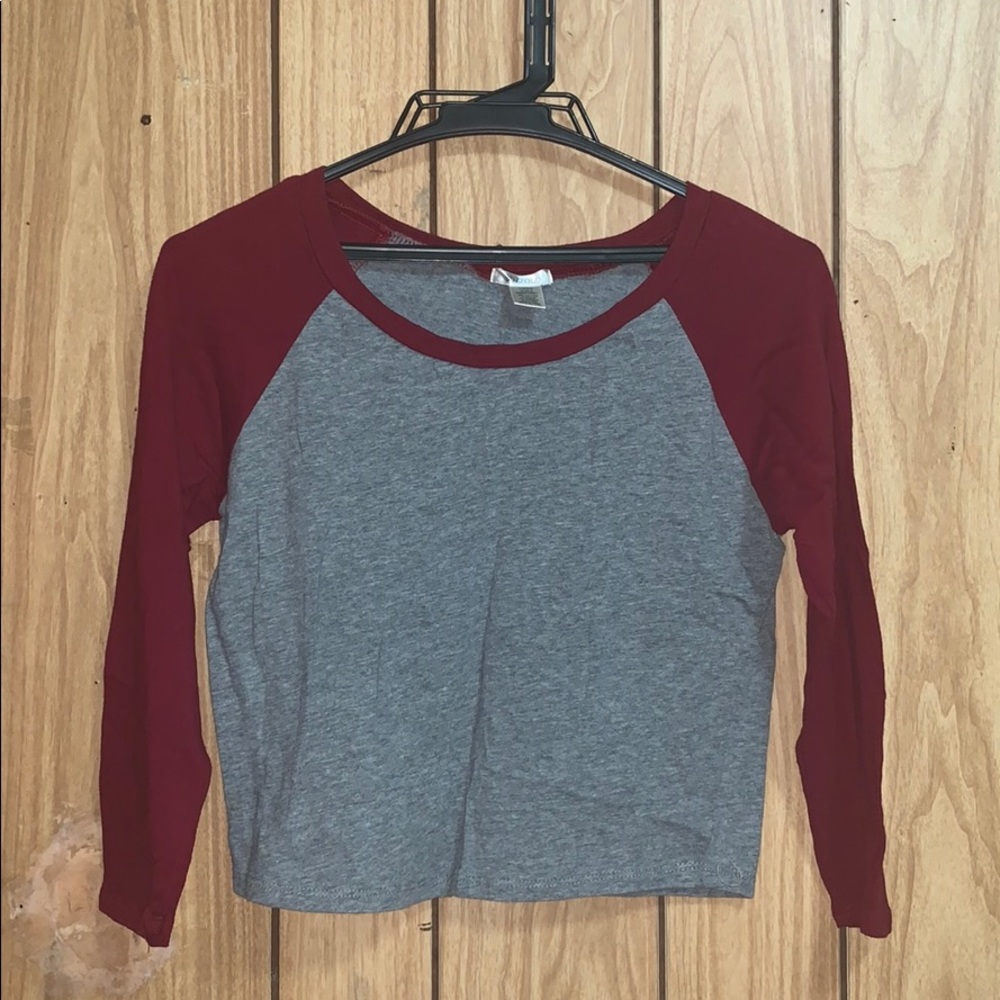 Gray and Maroon Cropped Sweater